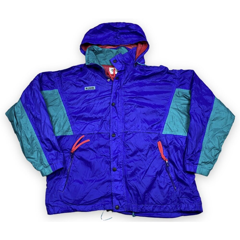 Vtg 90s Columbia Sportswear Omni Tech Windbreaker Jacket Purple Teal Red Mens M